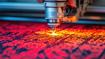 Poster - A high-tech laser fabric cutting machine in operation, creating precise textile patterns with minimal waste.
