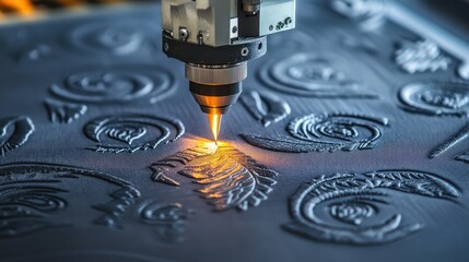 Poster - A high-tech laser fabric cutting machine in operation, creating precise textile patterns with minimal waste.
