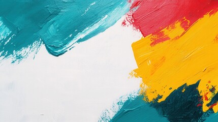 Aufkleber - Bold abstract background featuring dynamic paint strokes in teal, yellow, and red with defined white space for creative text placement