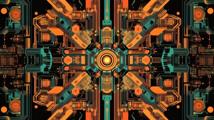 Poster - A vibrant composition featuring multiple circuit boards arranged in a futuristic pattern.