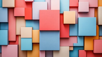 Poster - Colorful arrangement of geometric shapes forms an abstract backdrop in a creative space during daylight hours