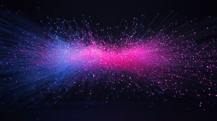 Poster - A vibrant network of interconnected points and lines glows with pink and blue light against a dark background. Ideal for technology, data, or communication themes.