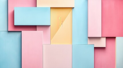 Poster - Colorful arrangement of geometric shapes forms an abstract backdrop in a creative space during daylight hours