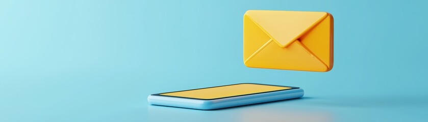 Poster - 3D Digital Icon of Email Notification Concept with Smartphone on Blue Background