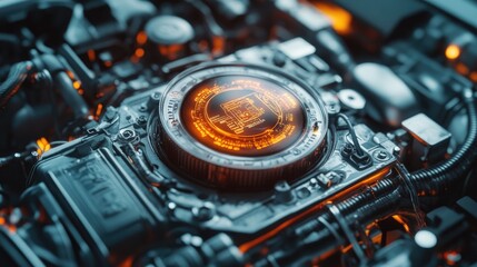 Poster - Cutting-edge automotive diagnostic system scanning a car engine for performance issues.