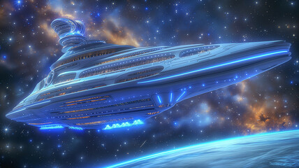 Aufkleber - This futuristic space hotel floats above Earth, catering to suborbital tourists seeking adventure.