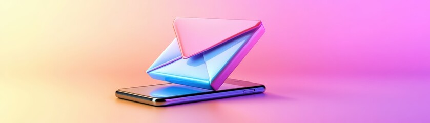 Poster - 3D Digital Email Icon Concept with Colorful Envelope on Smartphone Display in Modern Style