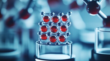 Poster - Experimental biopolymer materials being synthesized in a futuristic cleanroom lab.