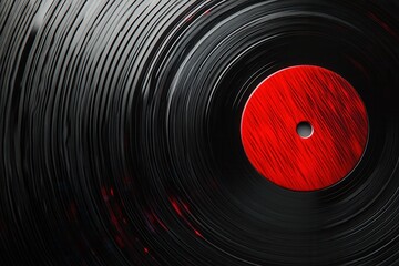 Poster - Vinyl record texture with soundwave ripples in black and red featuring golden ratio peak for retro-modern rhythmic design