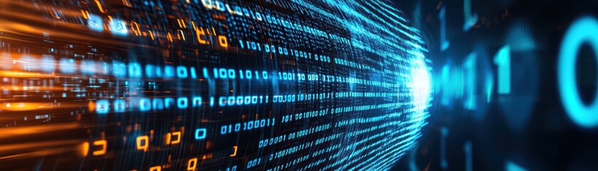 Poster - Abstract Concept of Big Data Processing with Digital Matrices and Binary Code Flowing Effect