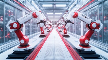 Poster - Fully automated electronics production line with robotic arms working in perfect sync.