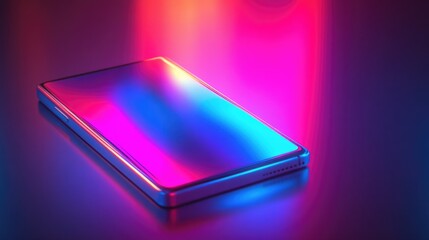 Poster - Futuristic smartphone with holographic display concept, placed on a sleek metallic surface.