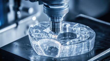 Poster - High-tech automated system molding plastic components for mass production in an advanced facility.
