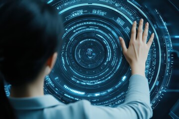 Poster - Confident Businesswoman Engaging with Innovative Financial Strategy Concept in Digital Space