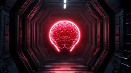 Poster - Futuristic Robotic Surgery Concept with Neon Brain Design in a Sci-Fi Environment