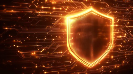 Poster - A stylized shield against a background of glowing circuit lines. Represents cybersecurity, data protection, and online safety. Suitable for technology, IT, and security-related content