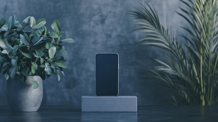 Poster - Modern smartphone standing vertically on a dock, showcasing a sleek and elegant user interface.