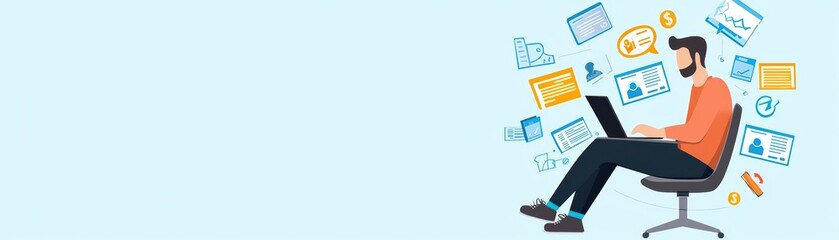Poster - Abstract Minimalist Illustration of a Person Working on Taxation Concepts with Digital Elements