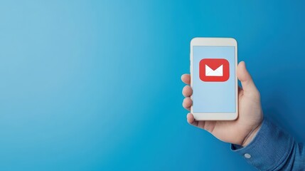 Poster - Hand of Businessman Holding Smartphone with Online Communication Concept and Email Icon