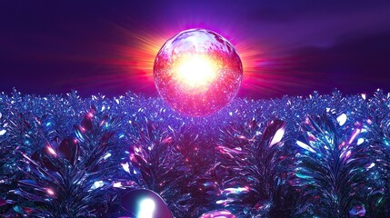 Poster - A spherical artificial sun glowing with shifting colors of light