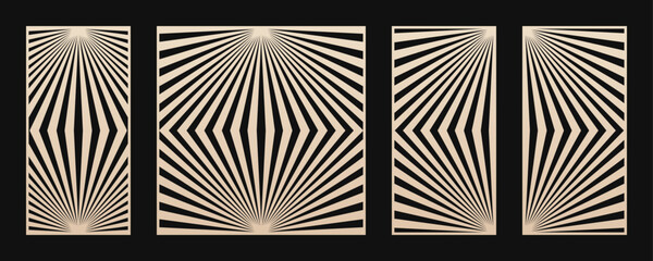 Aufkleber - Vector set of laser cut panels. Stencils with abstract geometric pattern, diagonal lines, stripes, optical illusion. Decorative template for cutting of wood, metal, acrylic. Aspect ratio 1:2, 1:1