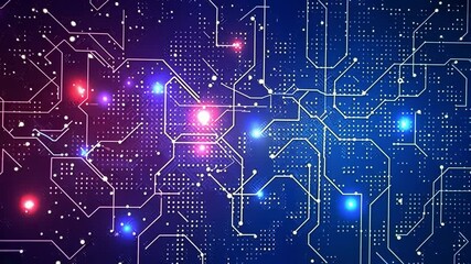 Poster - vibrant digital circuit board design with glowing blue and pink lights showcasing futuristic technol