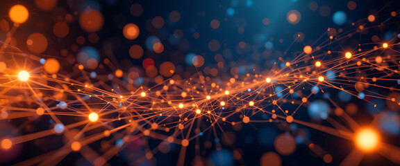 Abstract cyber security background with connected points illustrated vector style, warm Color combination, speed of light, spreading light wise,