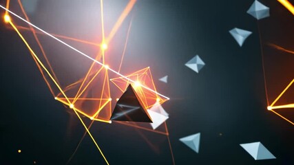Poster - Dynamic Abstract Visuals Glowing Geometric Shapes and Lines Create Futuristic Effect on Dark Background, Enhancing Energetic Atmosphere with Interconnected Triangles and Shards
