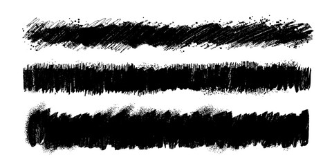 Poster - Artistic grungy creative brush stroke set. Vector texture long backgrounds collection. Abstract shapes.