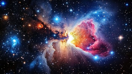 Wall Mural - Stellar Vision: Orion Constellation Illuminated by Cosmic Nebulas in the Vast Night Sky