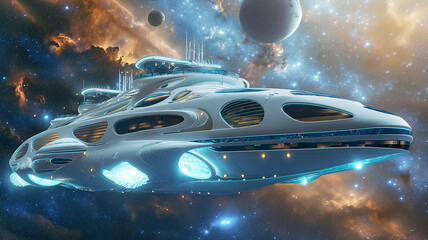 Aufkleber - This futuristic space hotel orbits through the cosmos, providing unique experiences for passengers.