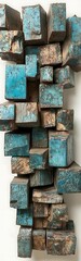 Aufkleber - Abstract sculptural arrangement of turquoise and brown cubes on white background