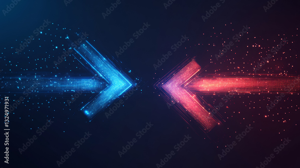 Abstract digital two arrows up and down on technology dark blue ...