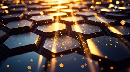 Poster - An infinite corridor of glowing hexagonal panels
