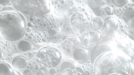 Poster - White foam bubbles covering surface, representing cleanliness, hygiene, freshness, conveying purity with delicate, airy texture