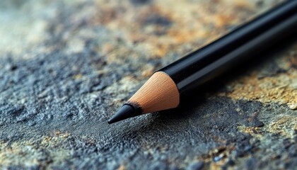Fototapete - Close-up of a sharpened black pencil resting on a textured surface indicating creativity and potential for artistic expression