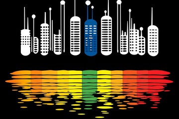 Poster - Abstract futuristic skyline reflection on the colorful spectrum backdrop