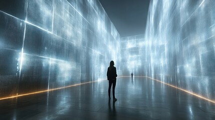 Poster - A futuristic grid of luminescent geometric patterns, ultra-modern