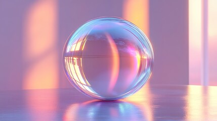 Poster - A levitating crystal orb with geometric cuts, refracting pastel light