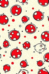 Aufkleber - Doodle Style Seamless Pattern with Red Circles, Black Outlines and White Dots