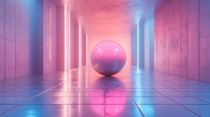 Poster - A minimalist sphere grid with modular neon reflections, modern aesthetic