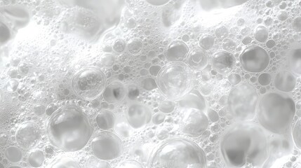 Poster - White soap foam bubbles forming abstract pattern, highlighting cleanliness, hygiene, and freshness in minimalist visual composition