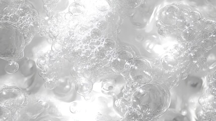 Poster - Soap bubble macro revealing iridescent, translucent spheres clustering in organic, layered pattern with delicate light reflections