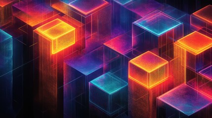 Fototapete - A series of neon parallelograms forming an infinite depth effect