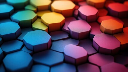 Fototapete - A set of interlocking hexagons in vibrant colors, balanced symmetry