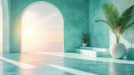 Fototapete - An ultra-clean, soft teal gradient with a futuristic touch
