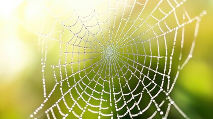 Wall Mural - Beautiful spider web in wild field with dew in morning in Spring.