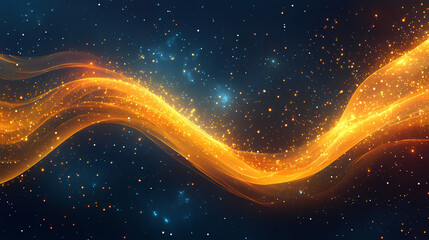 Wall Mural - glowing orange wave of energy with sparks against a dark nebula background. nebula sparks. illustrat