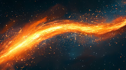 Wall Mural - glowing orange wave of energy with sparks against a dark nebula background. nebula sparks. illustrat
