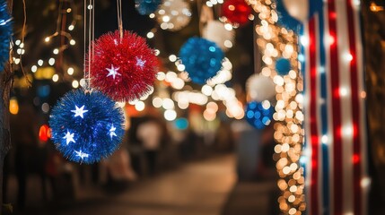 Wall Mural - Colorful Decorative Ornaments with Lights for Festive Celebration
